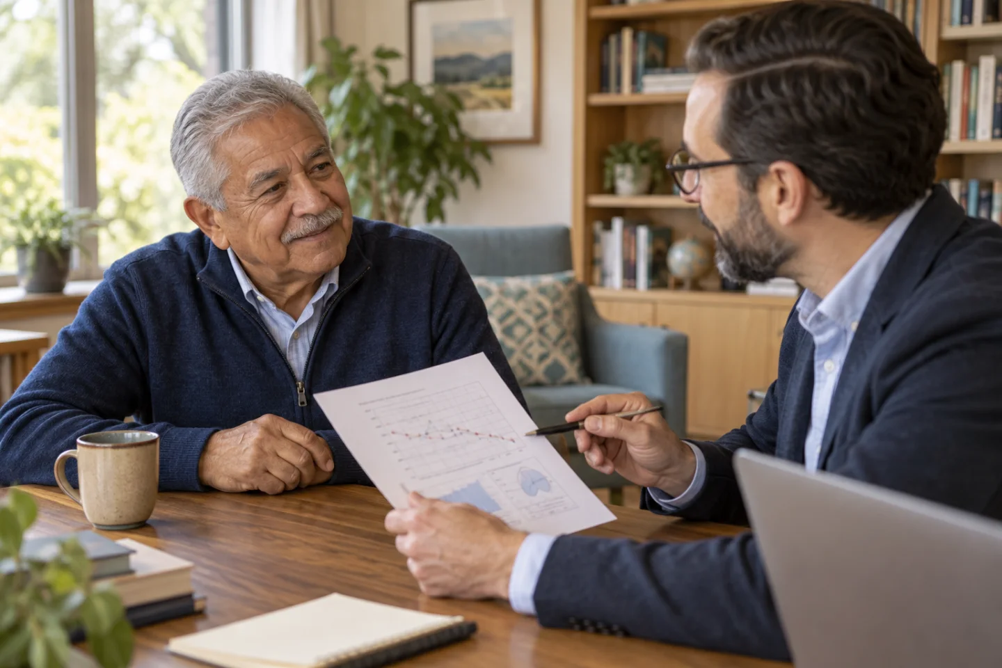 Older adult reviewing a hearing report in a comfortable consultation