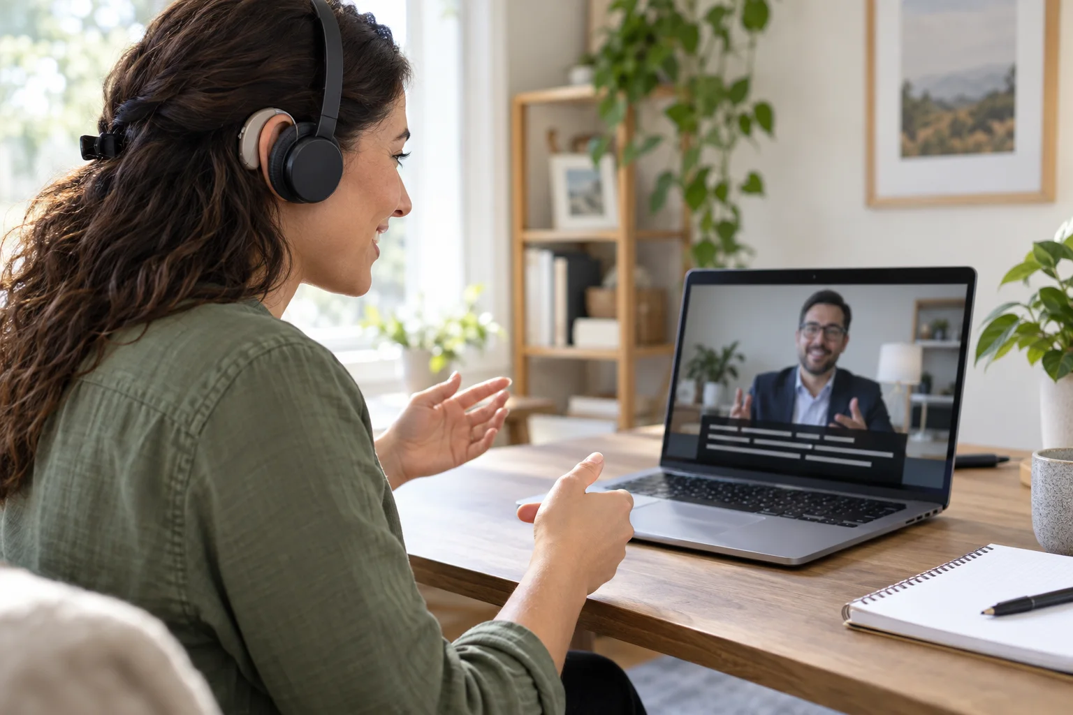 Candidate using accessible audio and captions during a video job interview