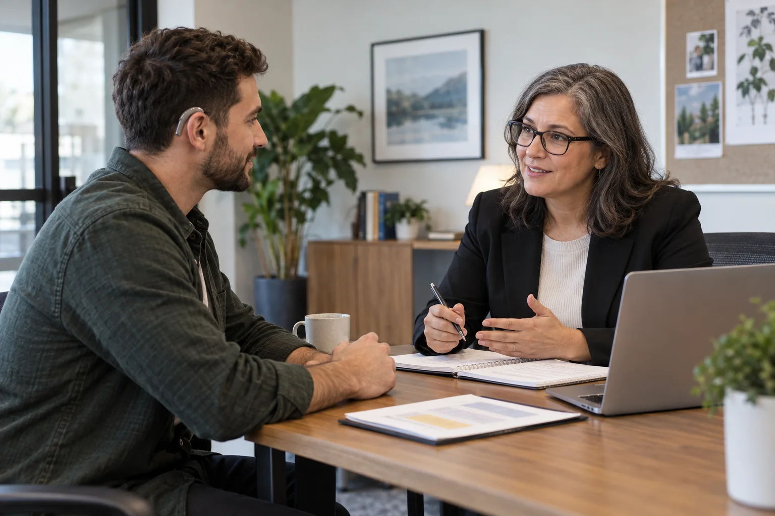 Employee discussing workplace access with an accessibility coordinator
